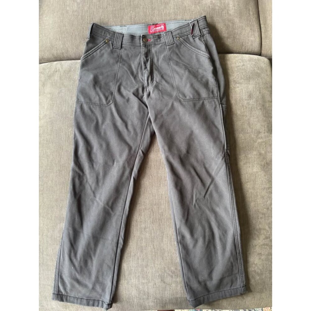 Coleman Men’s Fleece Lined Canvas Utility Work Pants 34x30 Gray Plaid Warm